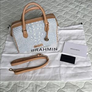 Brahmin Light Blue and Tan Satchel